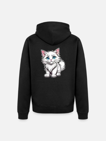 Śliczny kot rasy Maine Coon o niebieskich oczach - Ekologiczna rozpinana bluza z kapturem Premium unisex - czarny