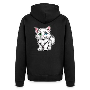 Niedliche weiße Katze mit unterschiedlichen Augen - Unisex Premium Bio Zip Hoodie - Schwarz - Hinten - Nico (187cm)