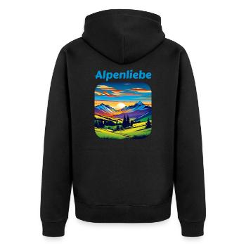 Alpenliebe II - Unisex Premium Bio Zip Hoodie - Schwarz - Hinten - Nico (187cm)