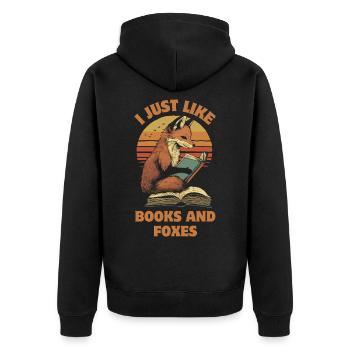 Fuchs mit Bücher - Unisex Premium Bio Zip Hoodie - Schwarz - Hinten - Nico (187cm)