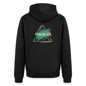 Reisen - Unisex Premium Bio Zip Hoodie - Schwarz - Hinten - Nico (187cm)
