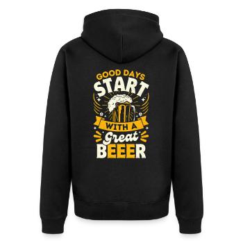 Good days start with a great beeer - Unisex Premium Organic Zip Hoodie - black - Back - Nico (187cm)