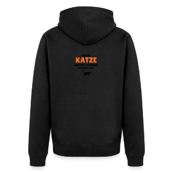 Meine Katze geht nicht spazieren - sie rückt aus - Unisex Premium Bio Zip Hoodie - Schwarz - Hinten - Nico (187cm)