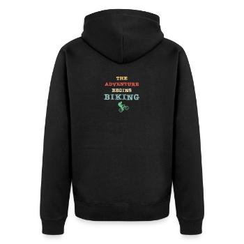 The adventure begins - Binking - Unisex Premium Bio Zip Hoodie - Schwarz - Hinten - Nico (187cm)