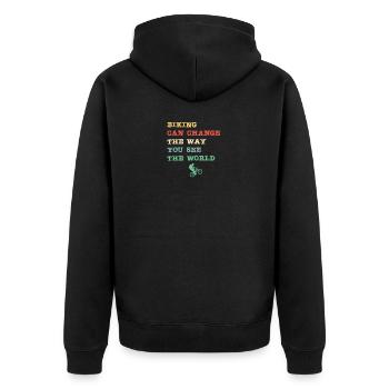 Biking can change the way you see the world - Unisex Premium Bio Zip Hoodie - Schwarz - Hinten - Nico (187cm)