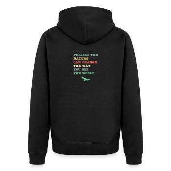 Feeling the nature can change the way you see the - Unisex Premium Bio Zip Hoodie - Schwarz - Hinten - Nico (187cm)