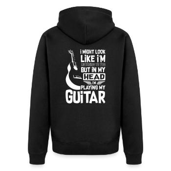 Funny Guitar player - Unisex Premium Bio Zip Hoodie - Schwarz - Hinten - Nico (187cm)
