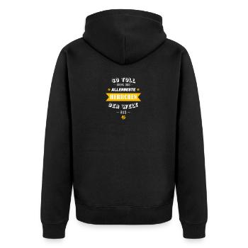 So toll sieht das allerbeste Herrchen der Welt aus - Unisex Premium Bio Zip Hoodie - Schwarz - Hinten - Nico (187cm)