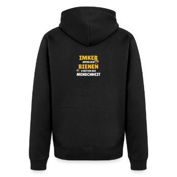 Imker - Hüter der Bienen & Retter der Menschheit - Unisex Premium Bio Zip Hoodie - Schwarz - Hinten - Nico (187cm)