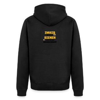 Imker - Hüter der Bienen & Retter der Menschheit - Unisex Premium Bio Zip Hoodie - Schwarz - Hinten - Nico (187cm)