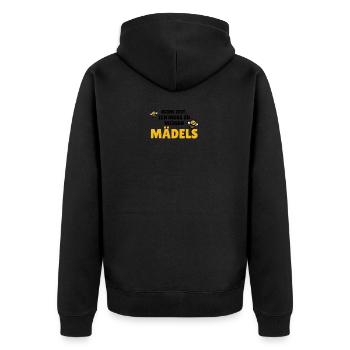 Keine Zeit, ich muss zu meinen Mädels - Unisex Premium Bio Zip Hoodie - Schwarz - Hinten - Nico (187cm)