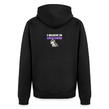 I believe in unicorns - Unisex Premium Organic Zip Hoodie - black - Back - Nico (187cm)