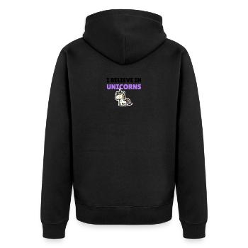 I believe in unicorns - Unisex Premium Organic Zip Hoodie - black - Back - Nico (187cm)
