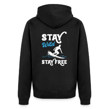 Stay Wild Stay Free Surfing - Unisex Premium Organic Zip Hoodie - black - Back - Nico (187cm)