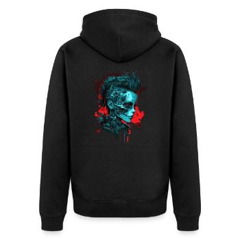 Zombie Punk Girl - Unisex Premium Bio Zip Hoodie - Schwarz - Hinten - Nico (187cm)