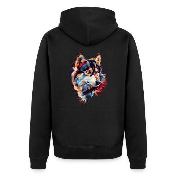 Husky Dog - Unisex Premium Organic Zip Hoodie - black - Back - Nico (187cm)