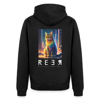STRAHLEN SIE GLEICHBERECHTIGUNG AUS, UMARMEN SIE RESPEKT - Rainbow Cat - Unisex Premium Bio Zip Hoodie - Schwarz - Hinten - Nico (187cm)