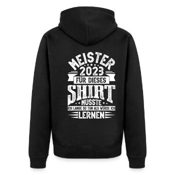Meister 2023 Meisterprüfung Meisterbrief - Unisex Premium Bio Zip Hoodie - Schwarz - Hinten - Nico (187cm)