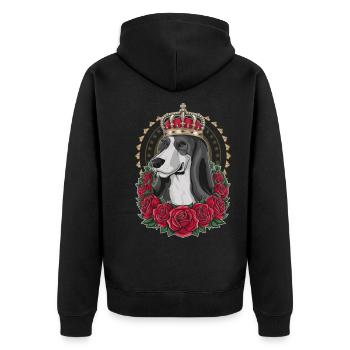 Cartoon Afghan Hound with Crown and Roses - Unisex Premium Organic Zip Hoodie - black - Back - Nico (187cm)