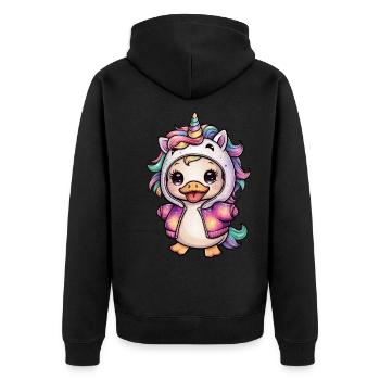 Dessin animé Kawaii Caneton avec tenue de licorne - Veste à capuche bio Premium Unisexe - noir - Dos - Nico (187cm)
