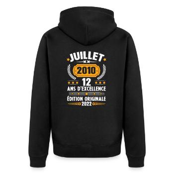 Cadeau d'anniversaire 12 Ans, Né en juillet 2010 - Veste à capuche bio Premium Unisexe - noir - Dos - Nico (187cm)