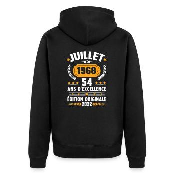 Cadeau d'anniversaire 54 Ans, Né en juillet 1968 - Veste à capuche bio Premium Unisexe - noir - Dos - Nico (187cm)