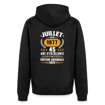 Cadeau d'anniversaire 45 Ans, Né en juillet 1977 - Veste à capuche bio Premium Unisexe - noir - Dos - Nico (187cm)