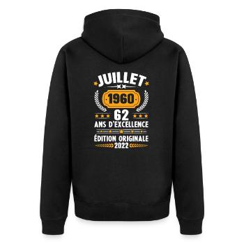 Cadeau d'anniversaire 62 Ans, Né en juillet 1960 - Veste à capuche bio Premium Unisexe - noir - Dos - Nico (187cm)