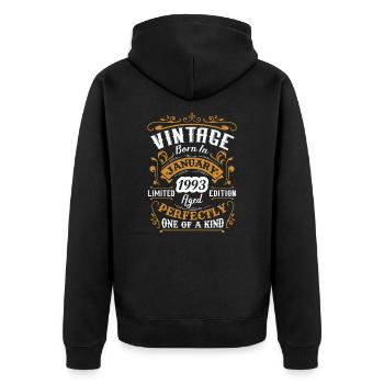Geburtstagsgeschenk, Jahrgang geboren im Januar 1993 - Unisex Premium Bio Zip Hoodie - Schwarz - Hinten - Nico (187cm)