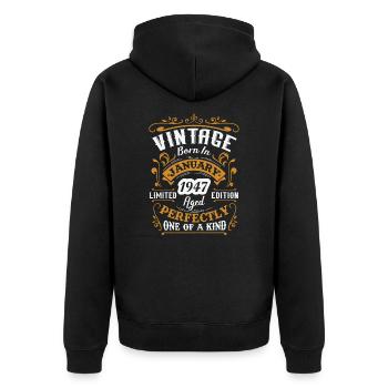 Birthday gift, Vintage born in January 1947 - Unisex Premium Organic Zip Hoodie - black - Back - Nico (187cm)