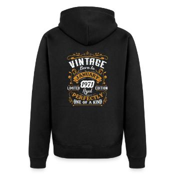 Birthday gift, Vintage born in January 1971 - Unisex Premium Organic Zip Hoodie - black - Back - Nico (187cm)