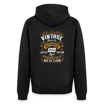 Vintage birthday gift born in September 1981 - Unisex Premium Organic Zip Hoodie - black - Back - Nico (187cm)