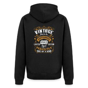Vintage birthday gift born in September 1982 - Unisex Premium Organic Zip Hoodie - black - Back - Nico (187cm)
