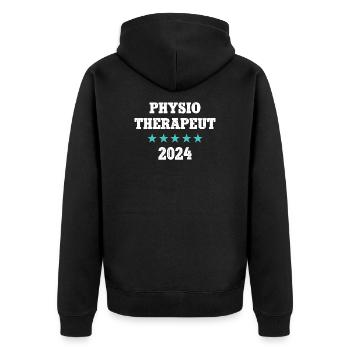 Physiotherapie 2024 Ausbildung Physio Therapeut - Unisex Premium Bio Zip Hoodie - Schwarz - Hinten - Nico (187cm)
