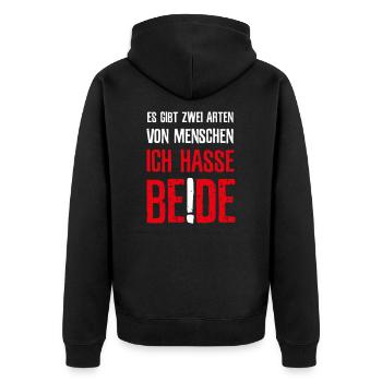 Es gibt zwei Arten von Menschen - Ich hasse beide - Unisex Premium Bio Zip Hoodie - Schwarz - Hinten - Nico (187cm)