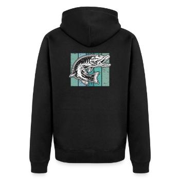 Vintage Fisch für Angler - Unisex Premium Bio Zip Hoodie - Schwarz - Hinten - Nico (187cm)