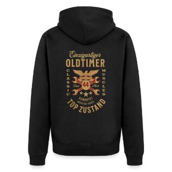44. Geburtstag Oldtimer TOP ZUSTAND - Unisex Premium Bio Zip Hoodie - Schwarz - Hinten - Nico (187cm)