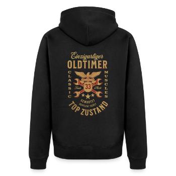 33. Geburtstag Oldtimer TOP ZUSTAND - Unisex Premium Bio Zip Hoodie - Schwarz - Hinten - Nico (187cm)