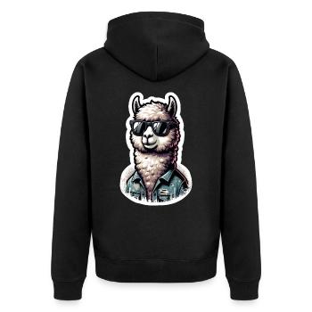 Alpaca Cool Sunglasses Denim Jacket - Unisex Premium Organic Zip Hoodie - black - Back - Nico (187cm)