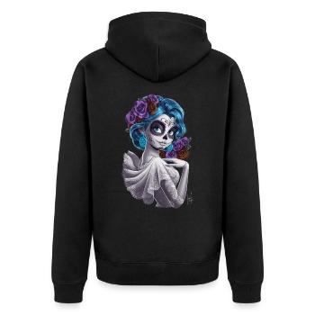 De Los Muertos mit einer Frau und Blumen für - Unisex Premium Bio Zip Hoodie - Schwarz - Hinten - Nico (187cm)