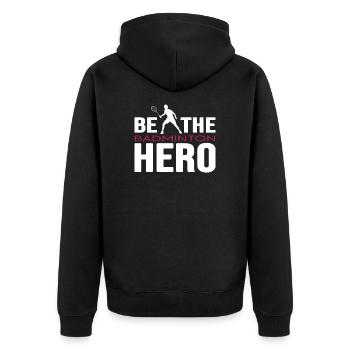Badminton player Badminton Hero - Unisex Premium Organic Zip Hoodie - black - Back - Nico (187cm)