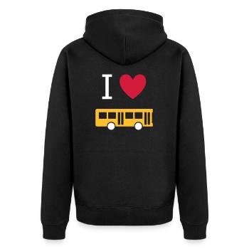 ★ Designfarben änderbar ★ Ich liebe Busse - Unisex Premium Bio Zip Hoodie - Schwarz - Hinten - Nico (187cm)