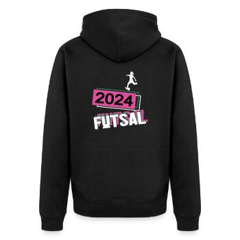 Futsal 2025 Futsaler Futsalspielerin Hallenfußball - Unisex Premium Bio Zip Hoodie - Schwarz - Hinten - Nico (187cm)