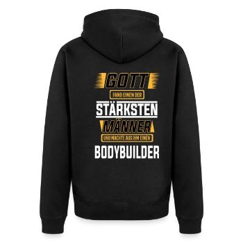 Bodybuilder einer der stärksten Männer der Welt - Unisex Premium Bio Zip Hoodie - Schwarz - Hinten - Nico (187cm)