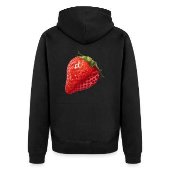 Saftige rote Erdbeere, Sommer, Erdbeere, Frühling, - Unisex Premium Bio Zip Hoodie - Schwarz - Hinten - Nico (187cm)