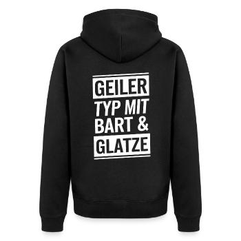 Typ mit Bart und Glatze, Männer Haarausfall Glatze - Unisex Premium Bio Zip Hoodie - Schwarz - Hinten - Nico (187cm)