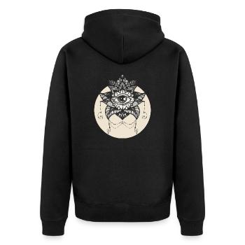 Mystisches Design mit allsehendem Auge - Unisex Premium Bio Zip Hoodie - Schwarz - Hinten - Nico (187cm)