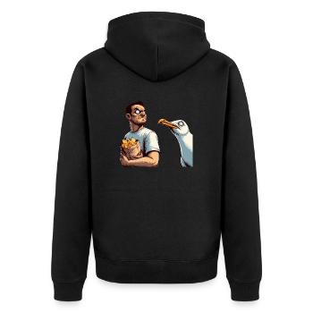 Duel man with chips against seagull - Unisex Premium Organic Zip Hoodie - black - Back - Nico (187cm)