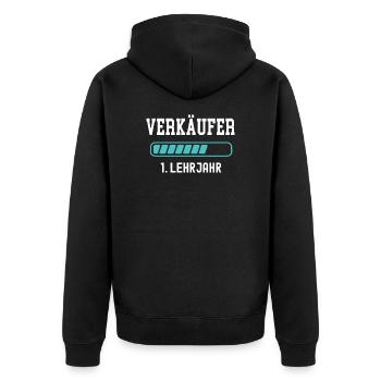 Verkäufer Ausbildung 1 Lehrjahr 1. Ausbildungsjahr - Unisex Premium Bio Zip Hoodie - Schwarz - Hinten - Nico (187cm)