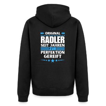 Zur Perfektion gereifter Radler - Unisex Premium Bio Zip Hoodie - Schwarz - Hinten - Nico (187cm)